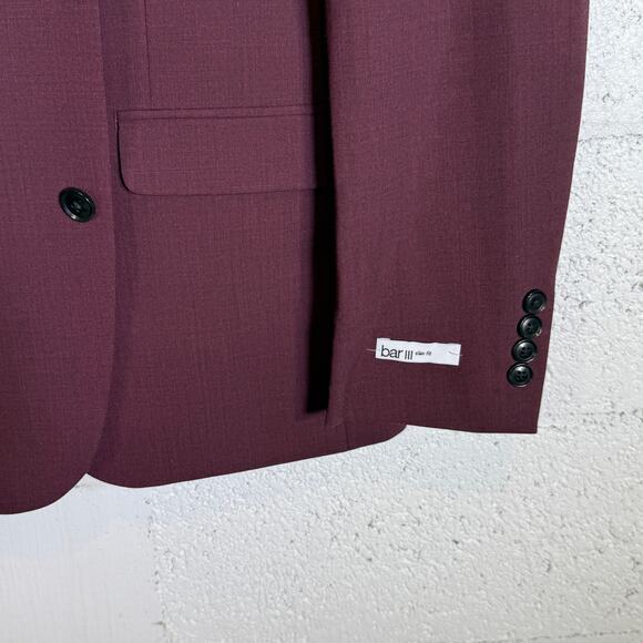 Bar III Men's Slim-Fit Wool Blend Suit Jacket Berry Red 36R $425 - Picture 3 of 10